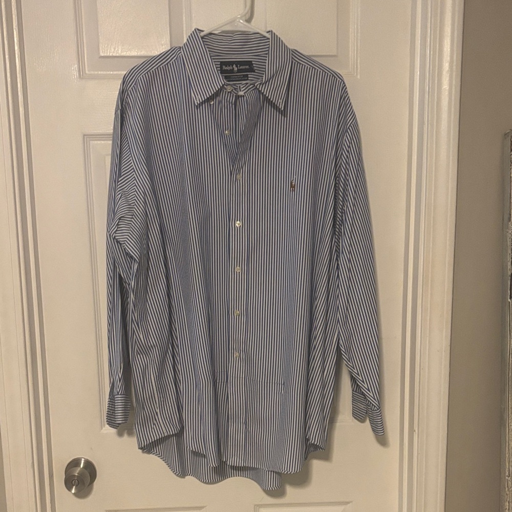 Ralph Lauren Navy and White Striped Dress Shirt. Yarmouth style. Great for work!